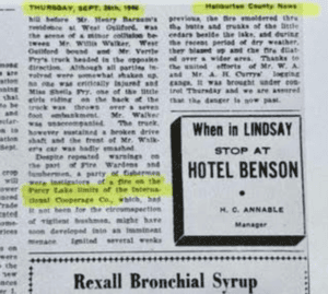An old article talking about a wildfire on Percy Lake in 1946.